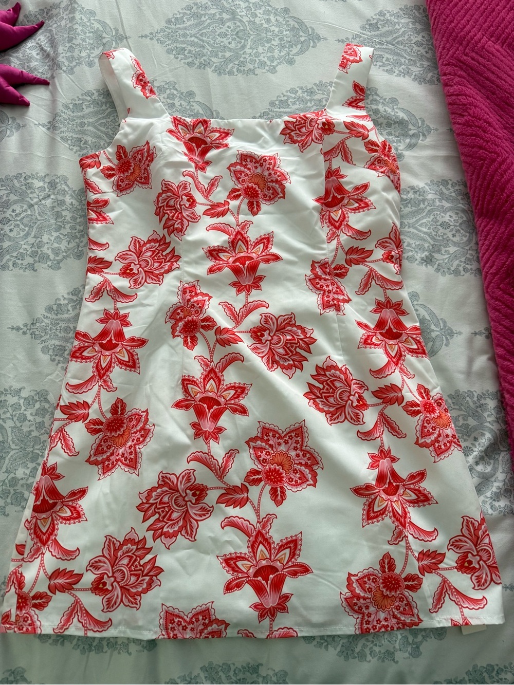 Commense White Mini Dress with Red Floral print